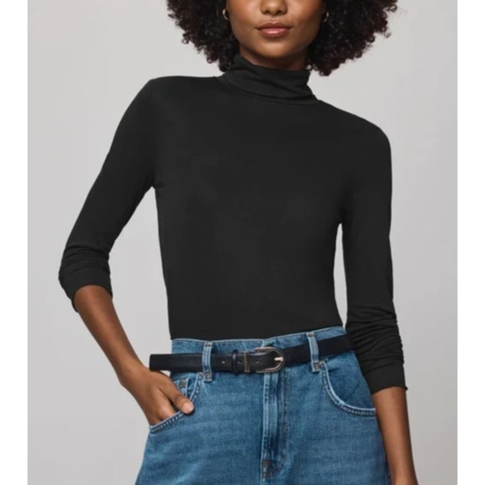Splendid Womens Bamboo Blend Long Sleeve Turtleneck Size S Black